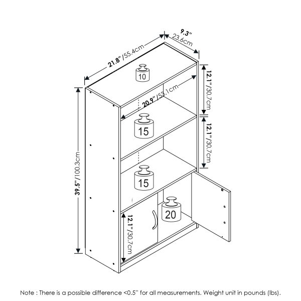 Furinno Furinno Gruen 3-Tier Open Shelf Bookcase With 2 Doors Storage Cabinet