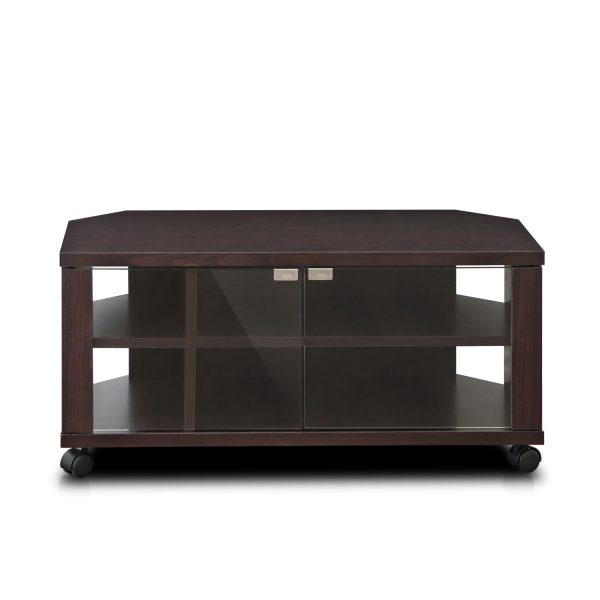 Furinno Furinno Indo 2×2 TV Stand With Double Glass Doors And Casters