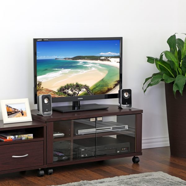 Furinno Furinno Indo 2×2 TV Stand With Double Glass Doors And Casters
