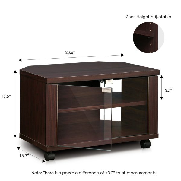 Furinno Furinno Indo 3-Tier Petite TV Stand With Double Glass Doors And Casters