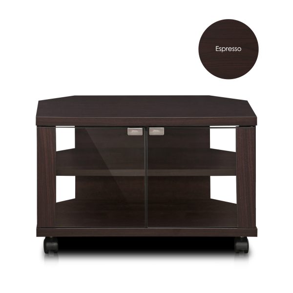 Furinno Furinno Indo 3-Tier Petite TV Stand With Double Glass Doors And Casters