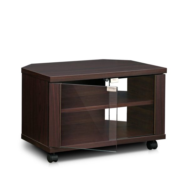 furinno Furinno Indo 3-Tier Petite TV Stand with Double Glass Doors and Casters