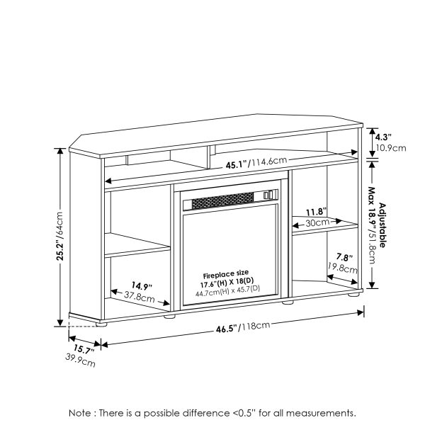 Furinno Furinno Jensen Corner TV Stand With Fireplace For TV Up To 55 Inches