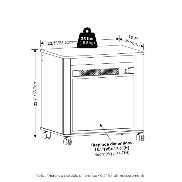 Furinno Furinno Jensen Electric Fireplace End Table With Wheels