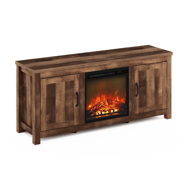 furinno Furinno Jensen Farmhouse Barn Door Fireplace TV Stand with Storage Cabinet for TV up to 60 Inch