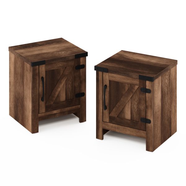 furinno Furinno Jensen Farmhouse End Table with Barn Door for Bedroom Living Room Set of 2