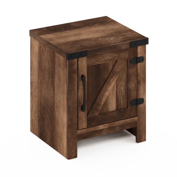 furinno Furinno Jensen Farmhouse End Table with Barn Door for Bedroom Living Room