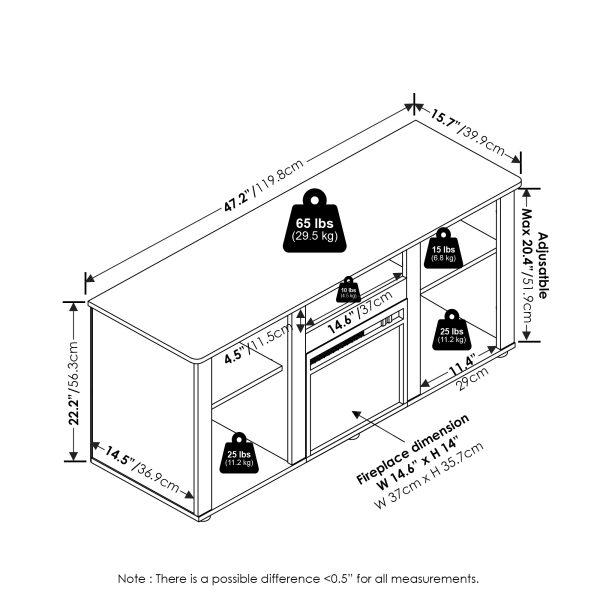 Furinno Furinno Jensen Fireplace TV Entertainment Center With Open Storage Compartment For TV Up To 55 Inch