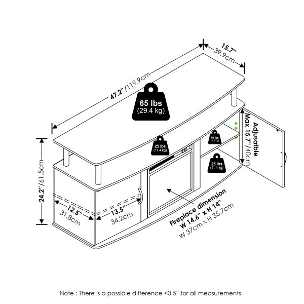Furinno Furinno Jensen Living Room Fireplace TV Entertainment Center With Doors Storage Cabinet For TV Up To 55 Inch