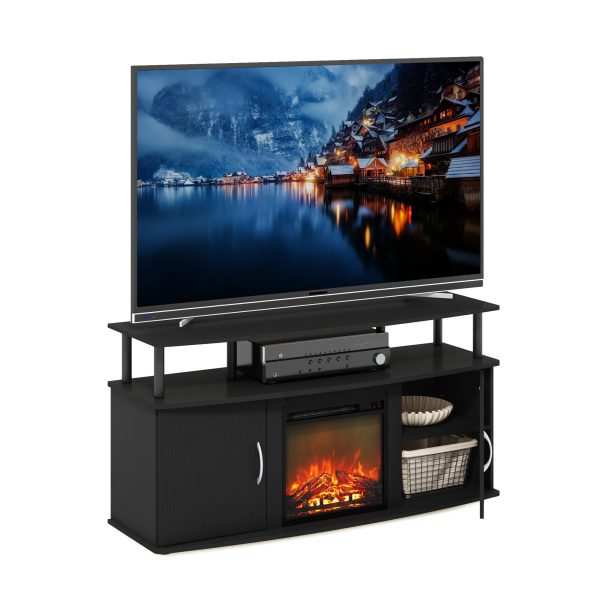 Furinno Furinno Jensen Living Room Fireplace TV Entertainment Center With Doors Storage Cabinet For TV Up To 55 Inch