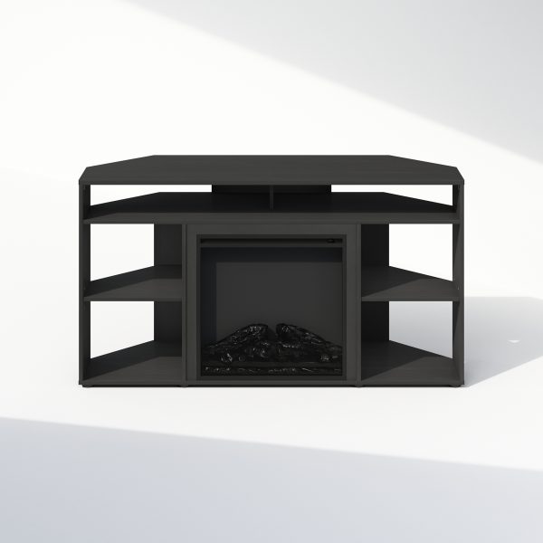 Furinno Furinno Jensen No Heat Decorative Electric Fireplace Corner TV Stand Entertainment Center For TV Up To 55 Inch With 6 Open Compartments