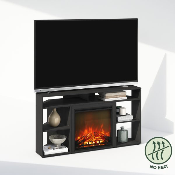 Furinno Furinno Jensen No Heat Decorative Electric Fireplace Corner TV Stand Entertainment Center For TV Up To 55 Inch With 6 Open Compartments