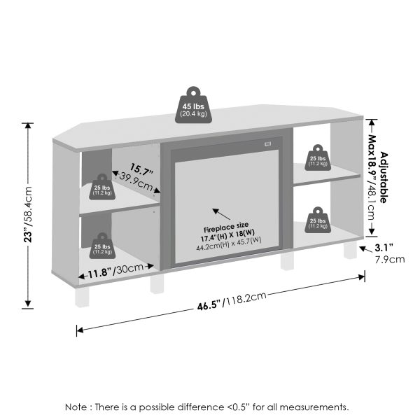 Furinno Furinno Jensen No Heat Decorative Electric Fireplace Corner TV Stand Entertainment Center For TV Up To 55 Inch With 4 Open Compartments