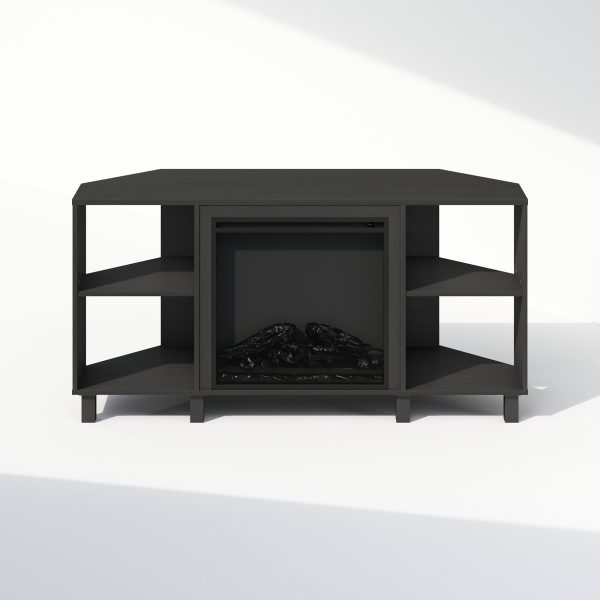 Furinno Furinno Jensen No Heat Decorative Electric Fireplace Corner TV Stand Entertainment Center For TV Up To 55 Inch With 4 Open Compartments