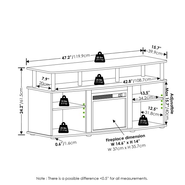 Furinno Furinno Jensen Open Shelving Storage Fireplace TV Entertainment Center For TV Up To 55 Inch