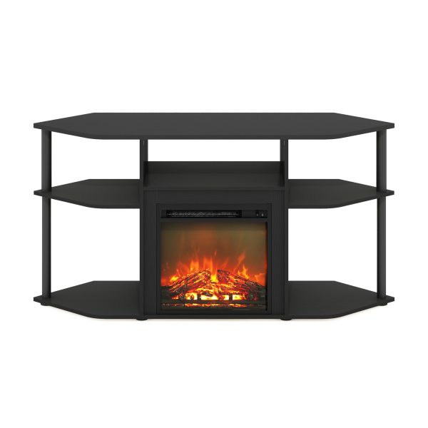 Furinno Furinno Jensen Open Storage Corner Fireplace TV Entertainment Center With Plastic Poles For TV Up To 55 Inch