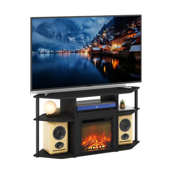 Furinno Furinno Jensen Open Storage Corner Fireplace TV Entertainment Center With Plastic Poles For TV Up To 55 Inch