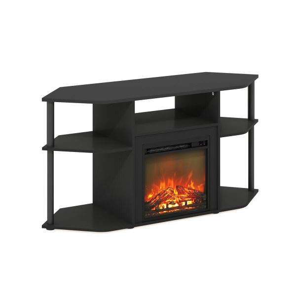 furinno Furinno Jensen Open Storage Corner Fireplace TV Entertainment Center with Plastic Poles for TV up to 55 Inch