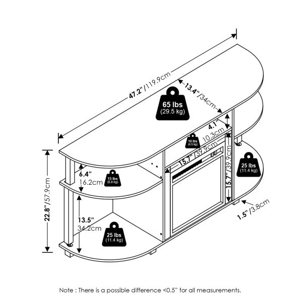 Furinno Furinno Jensen Open Storage Curved Entertainment Center Stand With Fireplace For TV Up To 55 Inch