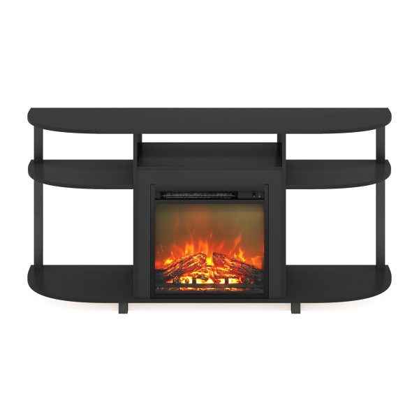 Furinno Furinno Jensen Open Storage Curved Entertainment Center Stand With Fireplace For TV Up To 55 Inch