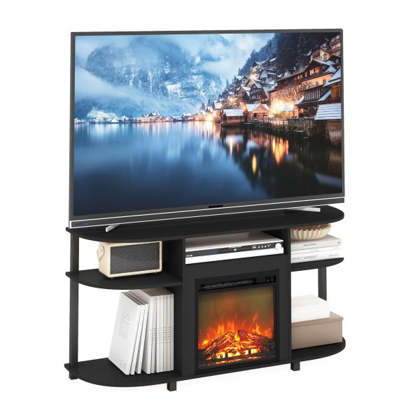 Furinno Furinno Jensen Open Storage Curved Entertainment Center Stand With Fireplace For TV Up To 55 Inch