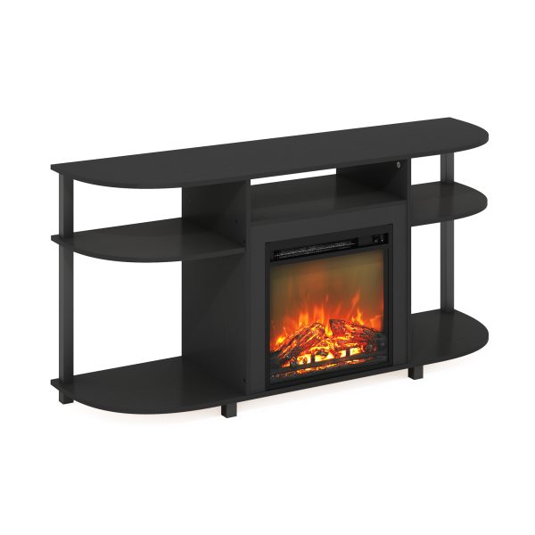 furinno Furinno Jensen Open Storage Curved Entertainment Center Stand with Fireplace for TV up to 55 Inch
