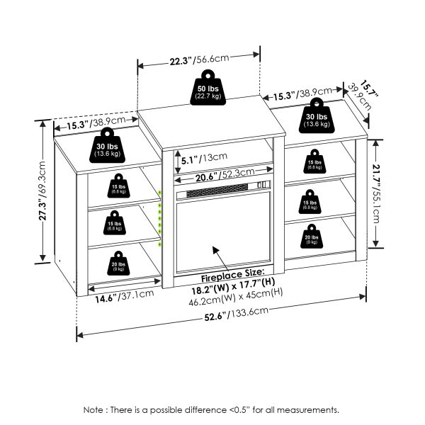 Furinno Furinno Jensen TV Stand With Electric Fireplace For TV Up To 55″