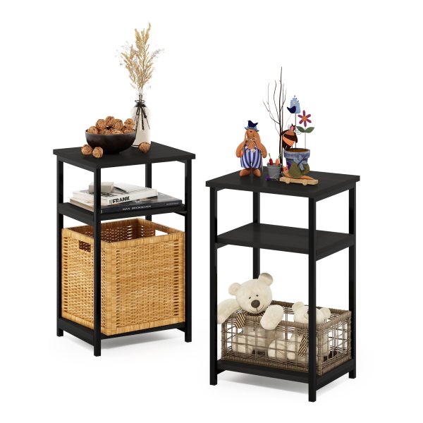 Furinno Furinno Just 3-Tier Industrial Metal Frame End Table With Storage Shelves 2-Pack