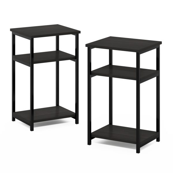 furinno Furinno Just 3-Tier Industrial Metal Frame End Table with Storage Shelves 2-Pack