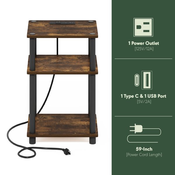 Furinno Furinno Just 3-Tier Turn-N-Tube Open Storage Side Table End Table With USB And Type-C Charging Station