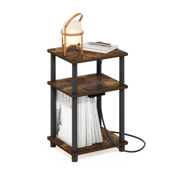 Furinno Furinno Just 3-Tier Turn-N-Tube Open Storage Side Table End Table With USB And Type-C Charging Station