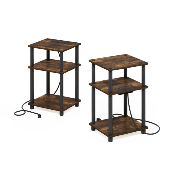 Furinno Furinno Just 3-Tier Turn-N-Tube USB And Type-C Charging Port End Table With Open Storage Set Of 2