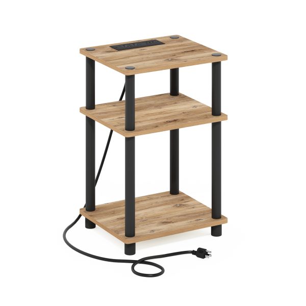 furinno Furinno Just 3-Tier Turn-N-Tube USB and Type-C Charging Port End Table with Open Storage