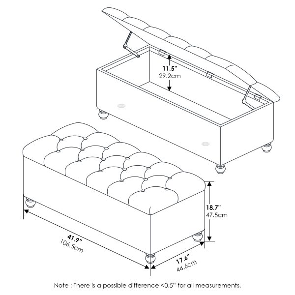 Furinno Furinno Laval Button Tufted Storage Ottoman Bench