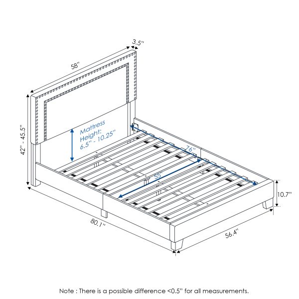 Furinno Furinno Laval Double Row Nail Head Bed Frame
