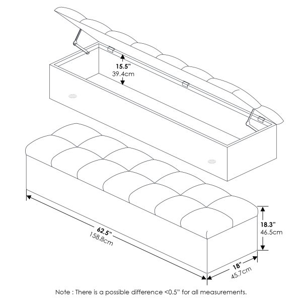 Furinno Furinno Laval Single Row Tufted Storage Ottoman Bench