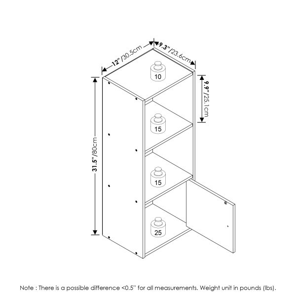Furinno Furinno Luder 3-Tier Shelf Bookcase With 1 Door Storage Cabinet