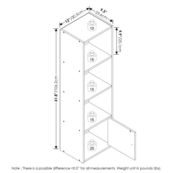 Furinno Furinno Luder 4-Tier Shelf Bookcase With 1 Door Storage Cabinet