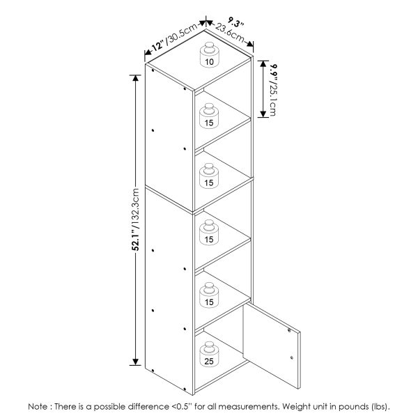 Furinno Furinno Luder 5-Tier Shelf Bookcase With 1 Door Storage Cabinet
