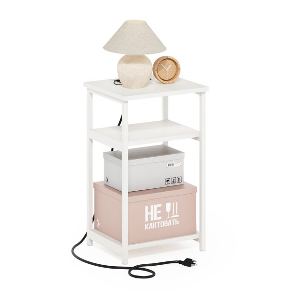 Furinno Furinno Moretti 3-Tier Metal Frame Open Storage Side Table End Table With USB And Type-C Charging Station