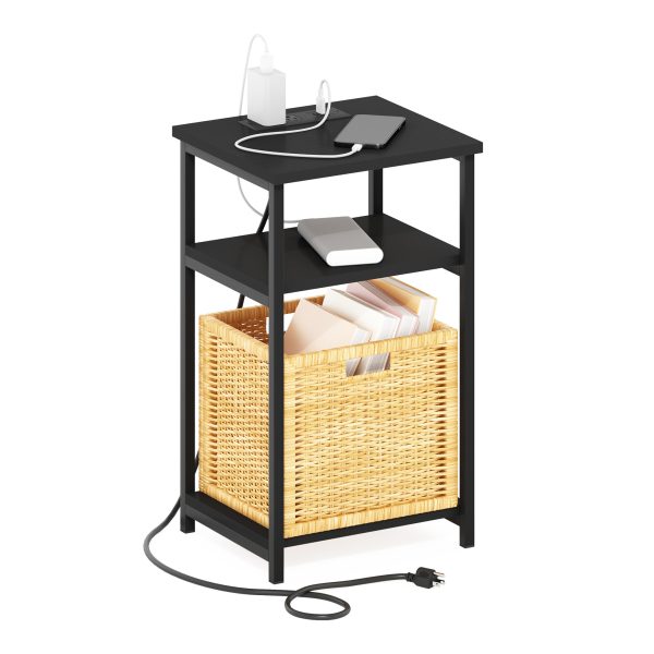Furinno Furinno Moretti 3-Tier USB And Type-C Charging Port Open Storage Side Table With Metal Frame