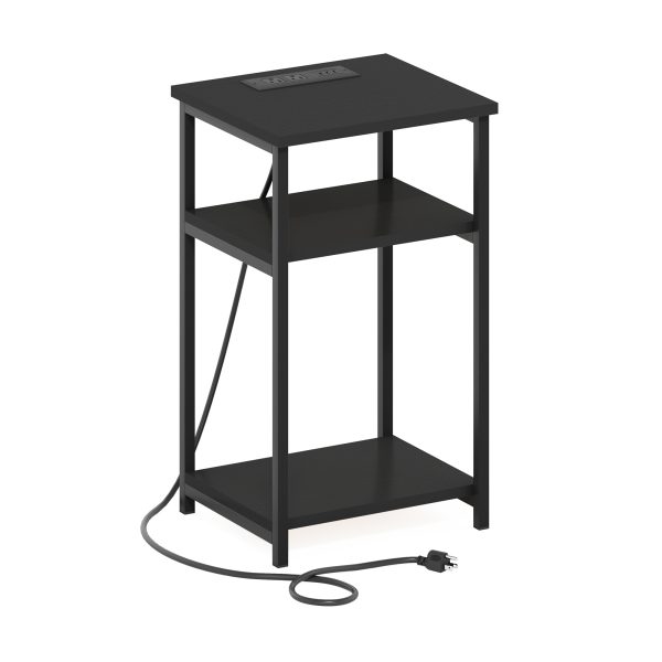 furinno Furinno Moretti 3-Tier USB and Type-C Charging Port Open Storage Side Table with Metal Frame