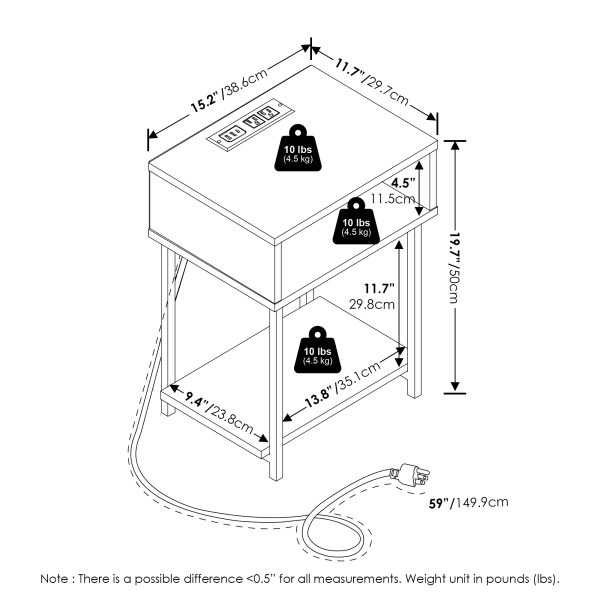 Furinno Furinno Moretti USB And Type-C Charging Port Open Storage Side Table With Metal Frame