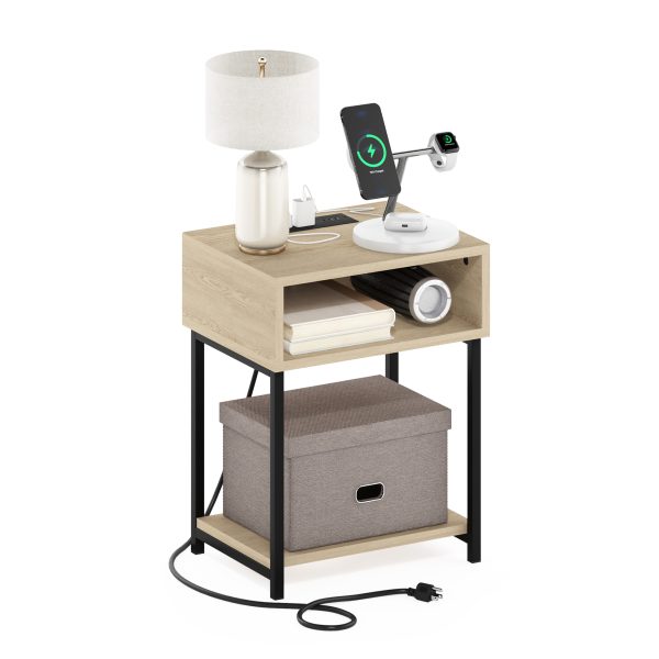 Furinno Furinno Moretti USB And Type-C Charging Port Open Storage Side Table With Metal Frame