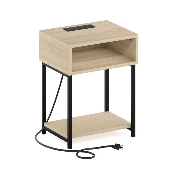 furinno Furinno Moretti USB and Type-C Charging Port Open Storage Side Table with Metal Frame