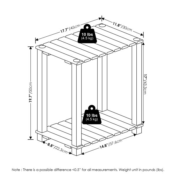 Furinno Furinno Pangkor 2-Tier Turn-N-Tube Indoor Outdoor Plant Shelf Small Rectangle Wood Stand With Square Poles