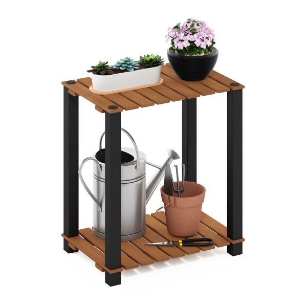 Furinno Furinno Pangkor 2-Tier Turn-N-Tube Indoor Outdoor Plant Shelf Small Rectangle Wood Stand With Square Poles