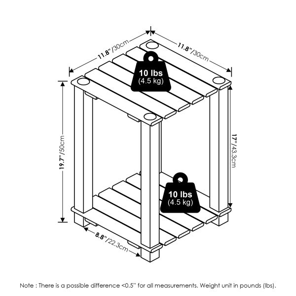 Furinno Furinno Pangkor 2-Tier Turn-N-Tube Indoor Outdoor Plant Shelf Wood Side Table With Square Poles