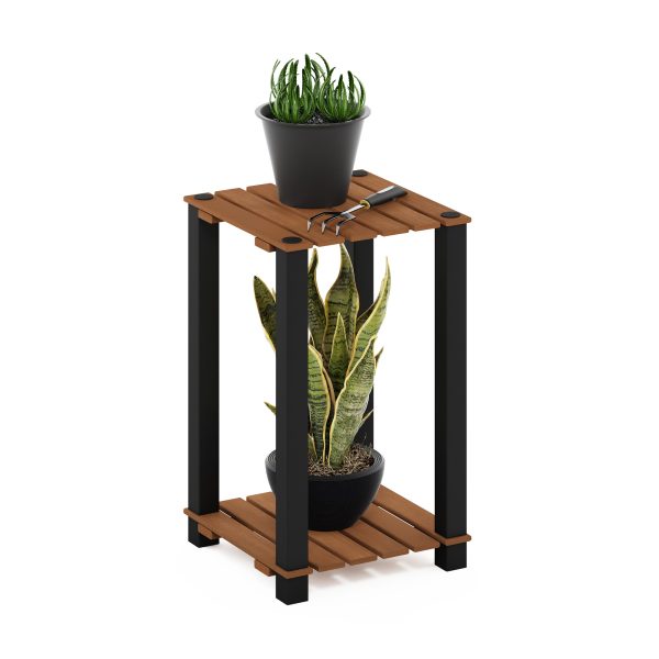 Furinno Furinno Pangkor 2-Tier Turn-N-Tube Indoor Outdoor Plant Shelf Wood Side Table With Square Poles