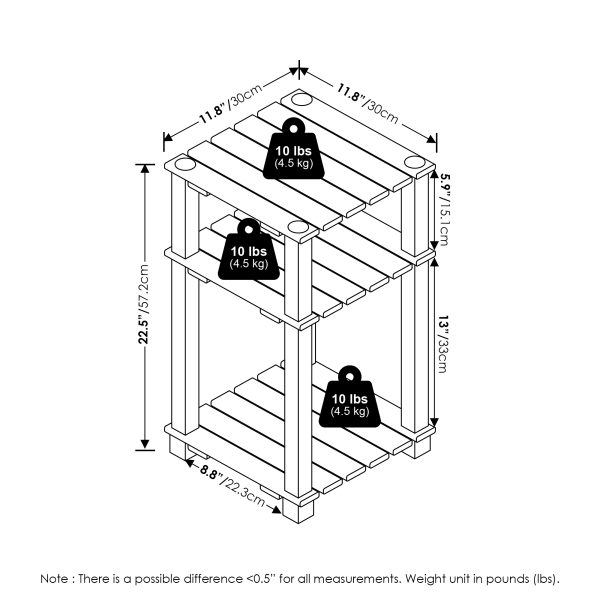 Furinno Furinno Pangkor 3-Tier Turn-N-Tube Indoor Outdoor Plant Shelf Wood Side Table With Square Poles